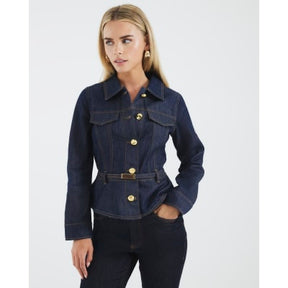 Petite Blue Denim Belted Peplum Jacket