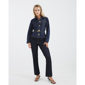 Petite Blue Denim Belted Peplum Jacket