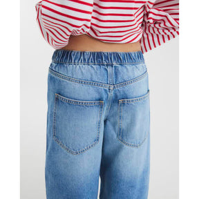 Petite Blue Denim Elasticated Barrel Jeans