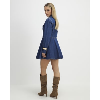 Petite Blue Denim Long Sleeve Shirt Dress