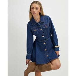 Petite Blue Denim Long Sleeve Shirt Dress