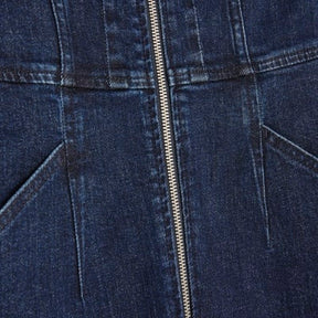 Petite Blue Denim Short Sleeve Zip Jumpsuit