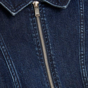 Petite Blue Denim Short Sleeve Zip Playsuit