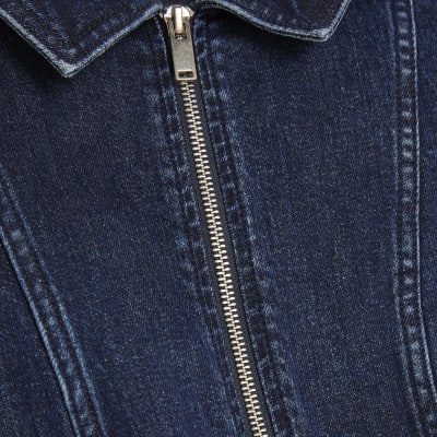 Petite Blue Denim Short Sleeve Zip Playsuit