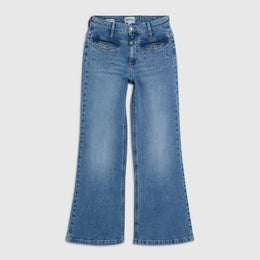 Petite Blue Double Yoke Relaxed Flare Jeans