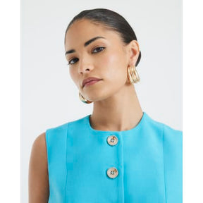 Petite Blue High Neck Fitted Waistcoat