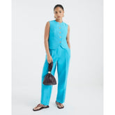 Petite Blue High Neck Fitted Waistcoat