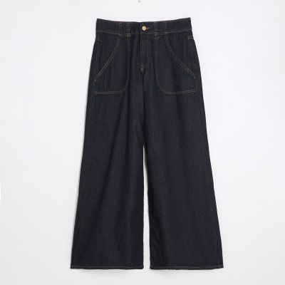 Petite Blue High Rise Baggy Wide Leg Jeans