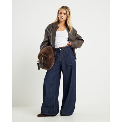 Petite Blue High Rise Baggy Wide Leg Jeans