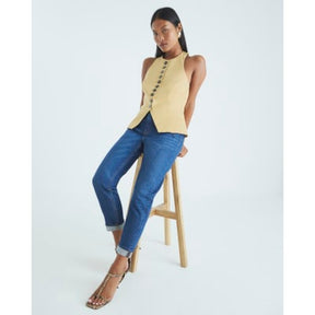 Petite Blue High Rise Mom Jeans