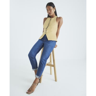 Petite Blue High Rise Mom Jeans