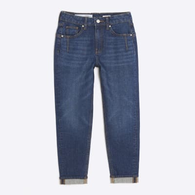 Petite Blue High Rise Mom Jeans