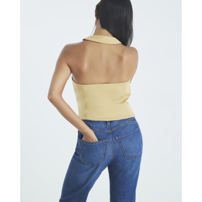 Petite Blue High Rise Mom Jeans