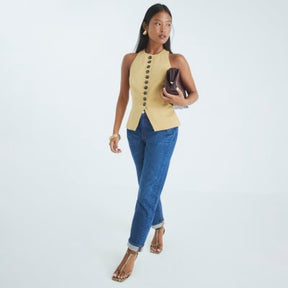 Petite Blue High Rise Mom Jeans