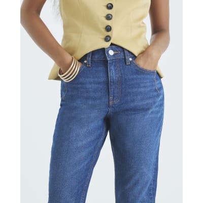 Petite Blue High Rise Mom Jeans
