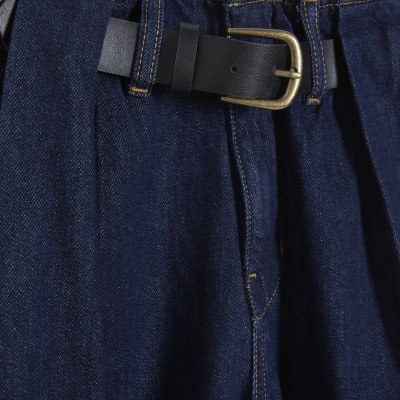 Petite Blue High Rise Pleated Wide Leg Jeans
