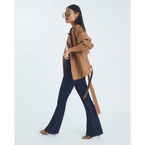 Petite Blue High Rise Pull On Flared Jeans