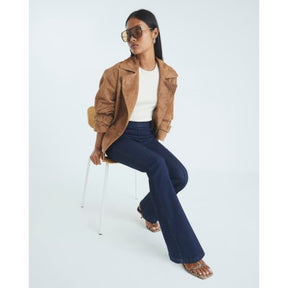 Petite Blue High Rise Pull On Flared Jeans
