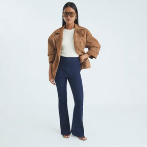 Petite Blue High Rise Pull On Flared Jeans