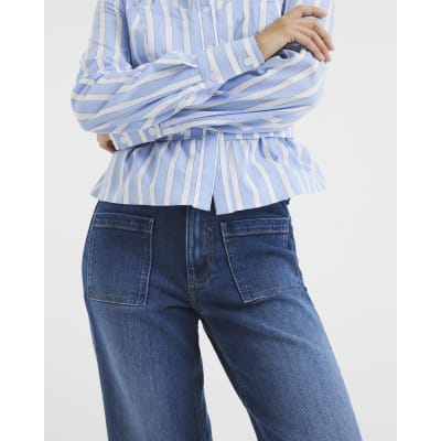 Petite Blue High Rise Relaxed Flare Jeans