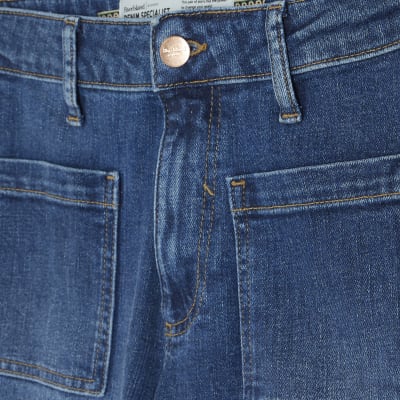 Petite Blue High Rise Relaxed Flare Jeans