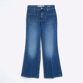 Petite Blue High Rise Relaxed Flare Jeans
