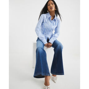 Petite Blue High Rise Relaxed Flare Jeans