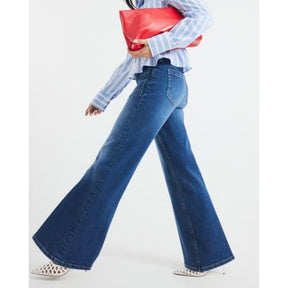 Petite Blue High Rise Relaxed Flare Jeans