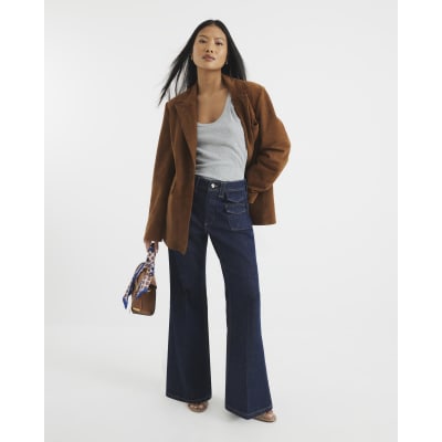 Petite Blue High Rise Relaxed Flare Jeans