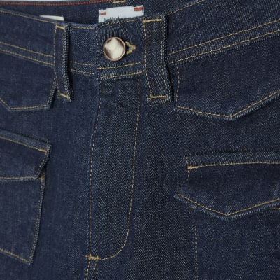 Petite Blue High Rise Relaxed Flare Jeans