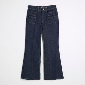 Petite Blue High Rise Relaxed Flare Jeans