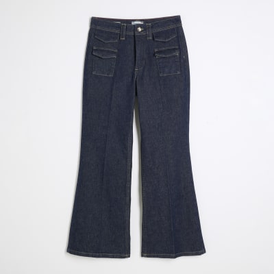 Petite Blue High Rise Relaxed Flare Jeans