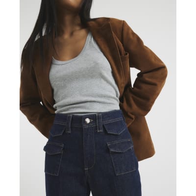 Petite Blue High Rise Relaxed Flare Jeans