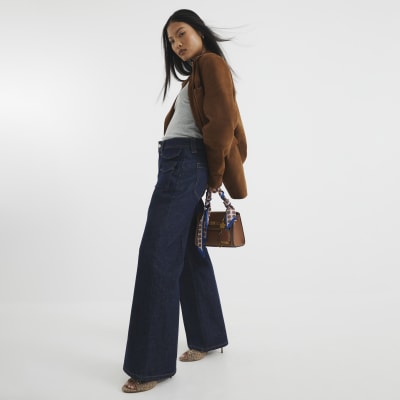 Petite Blue High Rise Relaxed Flare Jeans