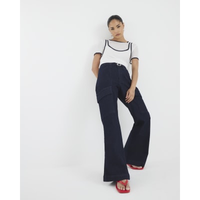 Petite Blue High Rise Relaxed Flare Jeans
