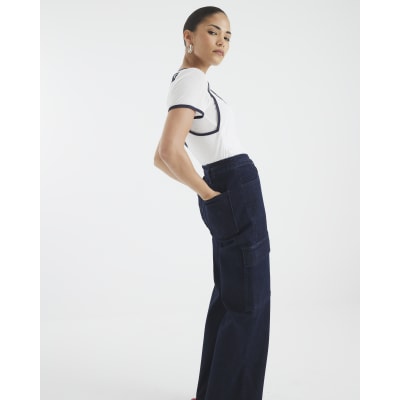 Petite Blue High Rise Relaxed Flare Jeans
