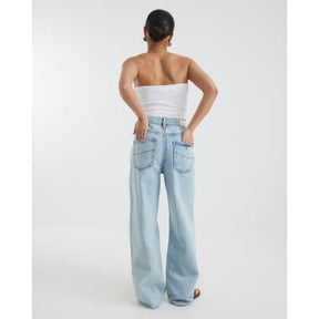 Petite Blue High Rise Relaxed Straight Jeans