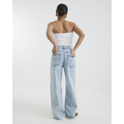 Petite Blue High Rise Relaxed Straight Jeans