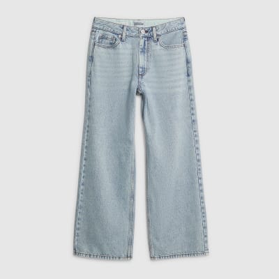 Petite Blue High Rise Relaxed Straight Jeans
