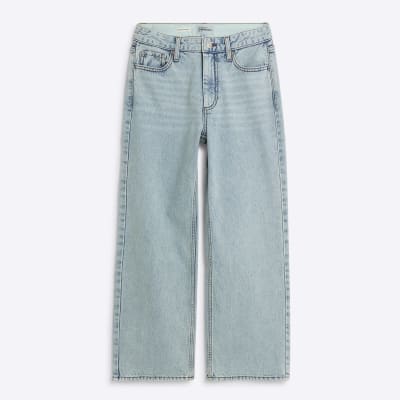 Petite Blue High Rise Relaxed Straight Jeans