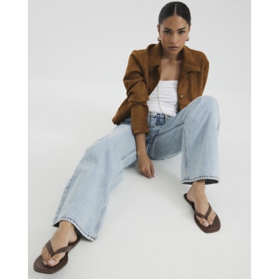 Petite Blue High Rise Relaxed Straight Jeans