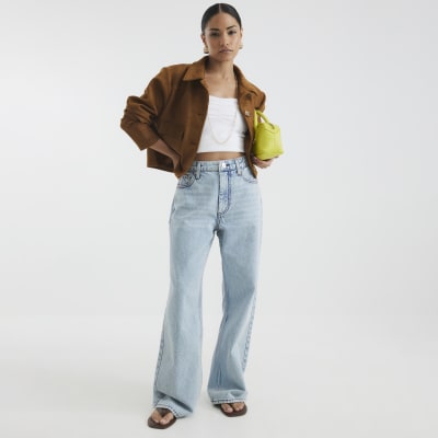 Petite Blue High Rise Relaxed Straight Jeans