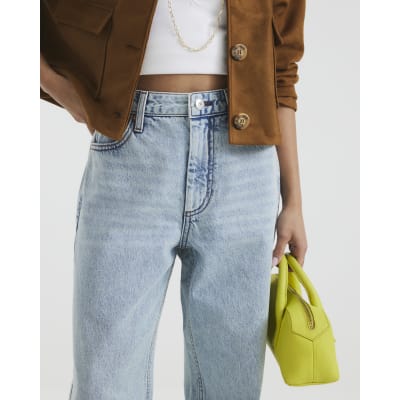 Petite Blue High Rise Relaxed Straight Jeans