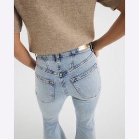 Petite blue high waisted flared jeans