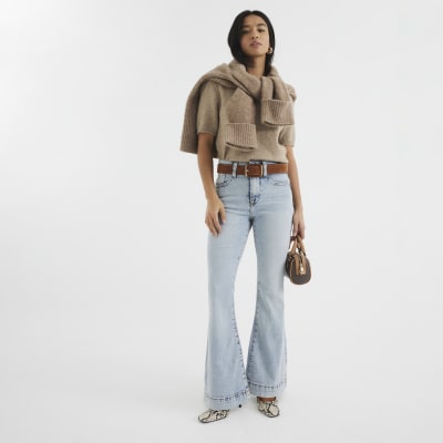 Petite blue high waisted flared jeans