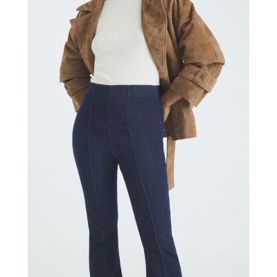 Petite Blue High Waisted Pull On Flared Jeans