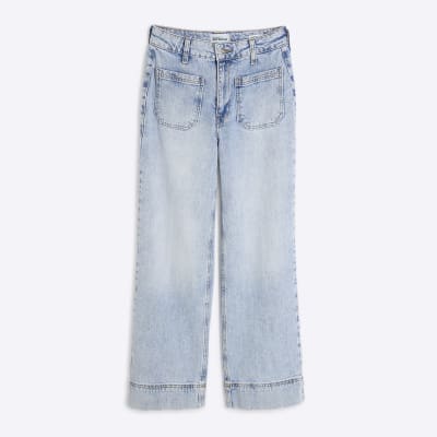 Petite Blue High Waisted Wide Leg Jeans