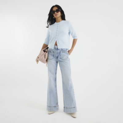 Petite Blue High Waisted Wide Leg Jeans