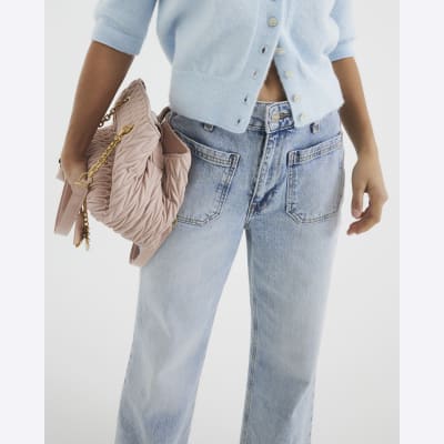 Petite Blue High Waisted Wide Leg Jeans