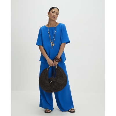 Petite Blue Linen Blend Top